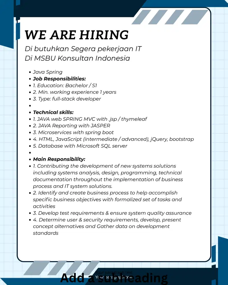 Hiring job at the MSBU ( Java Spring)