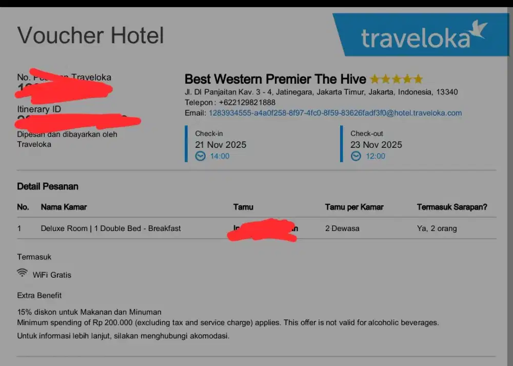 2 Malam Best Western Jakarta Timur 21-23 Nov