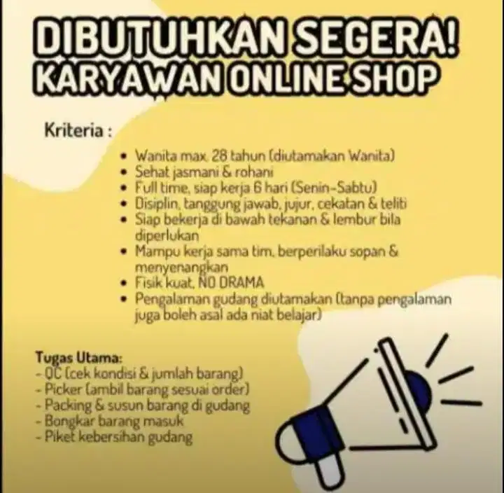 lowongan kerja online shop jakarta barat