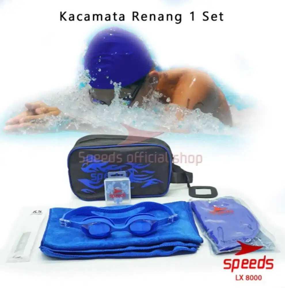 1 set kacamata renang speeds, lengkap sesuai gambar, nego tipis, pc