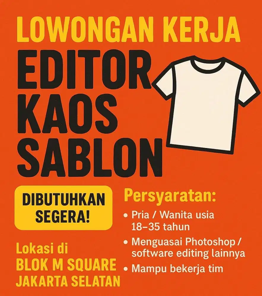 Lowongan Kerja Editor Sablon Kaos