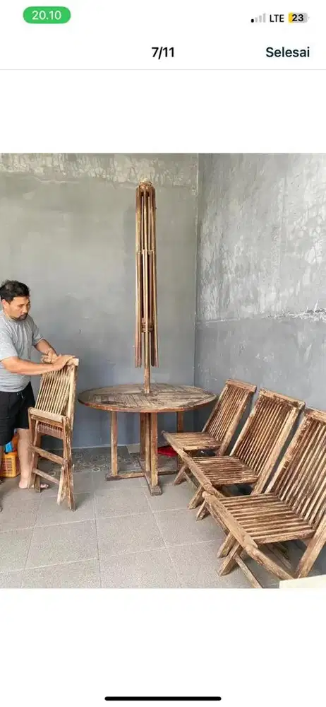 meja bangku payung kayu jati