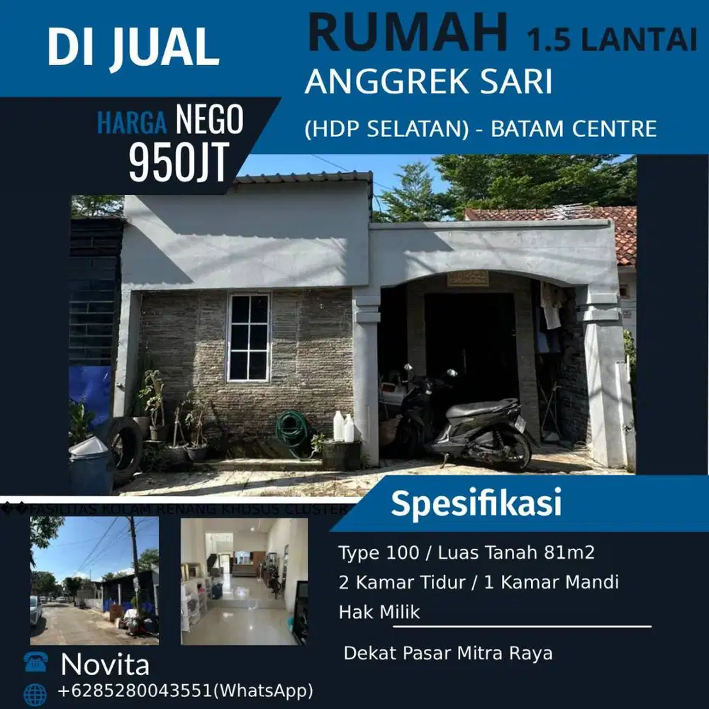 Rumah 1,5 lantai Siap Huni (Hadap Selatan) ANGGREK SARI Batam Ctr