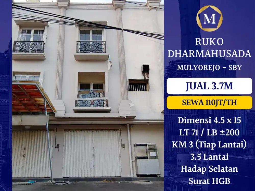 JUAL RUKO DHARMAHUSADA SURABAYA 3.5 LANTAI