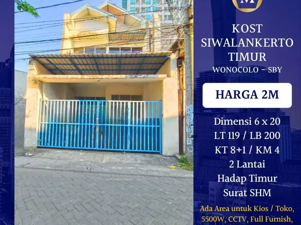 JUAL RUMAH KOST SIWALANKERTO TIMUR SURABAYA SHM FURNISH BEBAS BANJIR