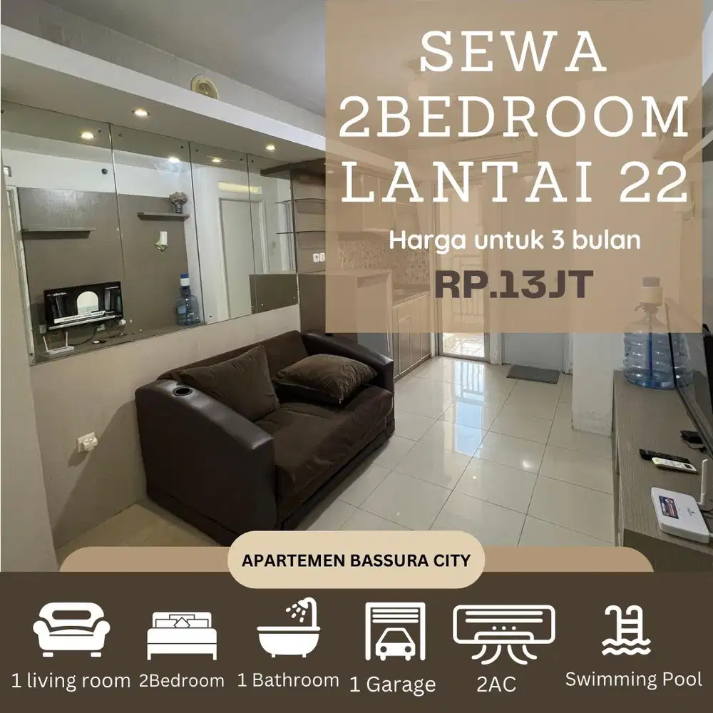 sewa 2 kamar full furnish dekat mall apartemen bassura city