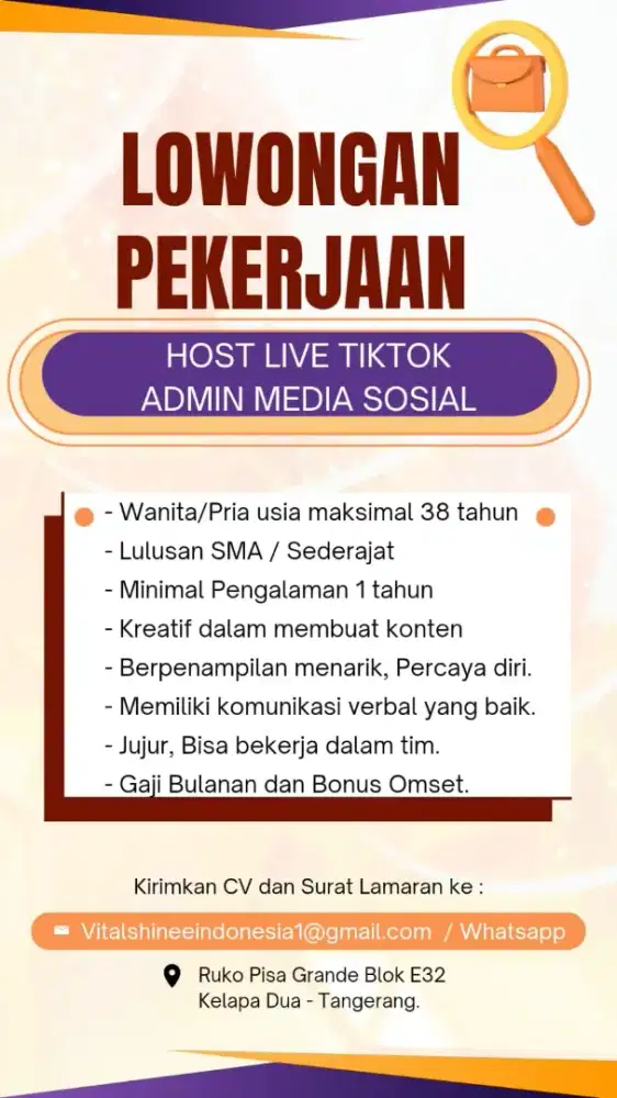 LOWONGAN KERJA LIVE STREAMING DAN ADMIN MEDIA SOSIAL