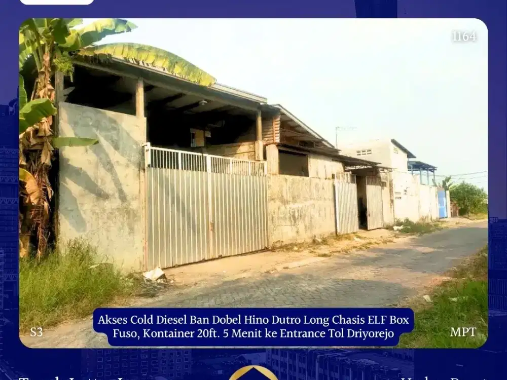 Dijual Gudang Mojo Kopek Driyorejo Gresik dkt Tol Akses Fuso Kontainer 20 Ft