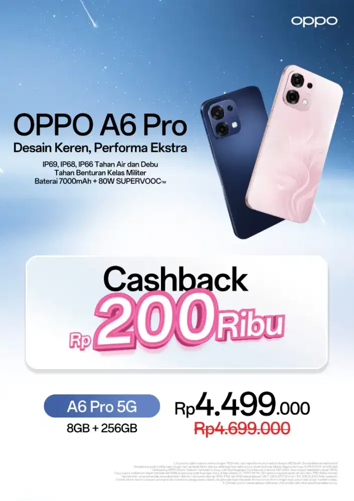 CASHBACK PROMO OPPO A6 PRO 3 JUTAAN BERAGARANSI RESMI CICILAN BISA
