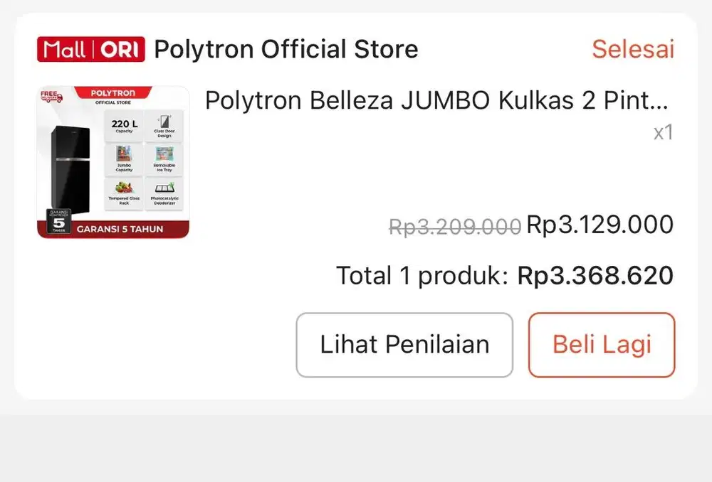 Preloved kulkas polytron Belleza JUMBO