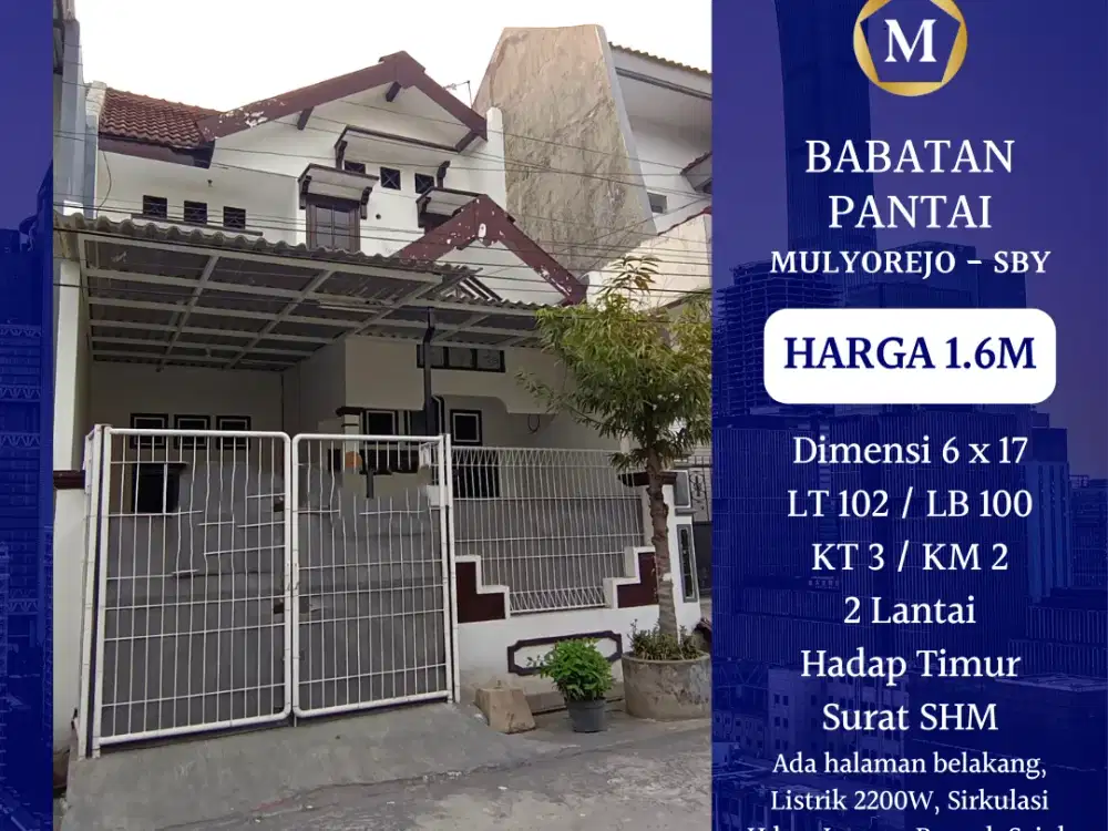 JUAL RUMAH BABATAN PANTAI SURABAYA SIAP HUNI SEJUK SHM 2 LANTAI