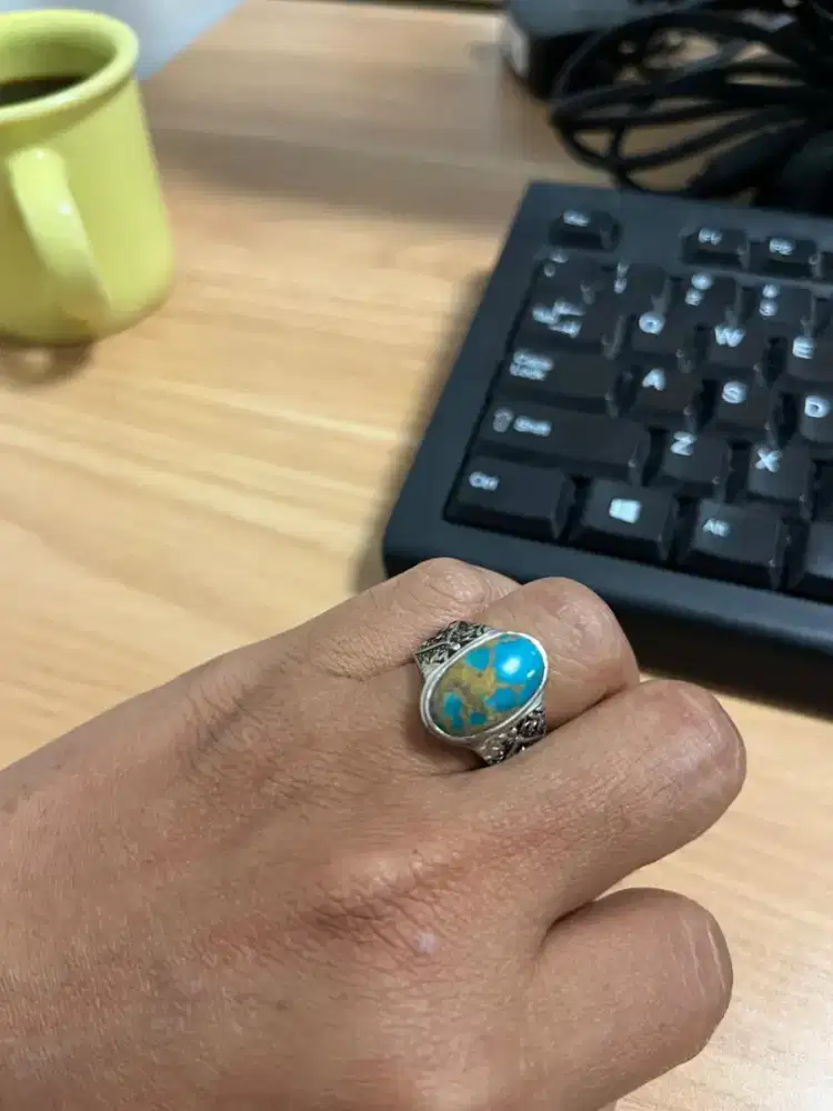 Batu Cincin Akik Permata Natural Turquoise Pirus Persia Biru Cakep