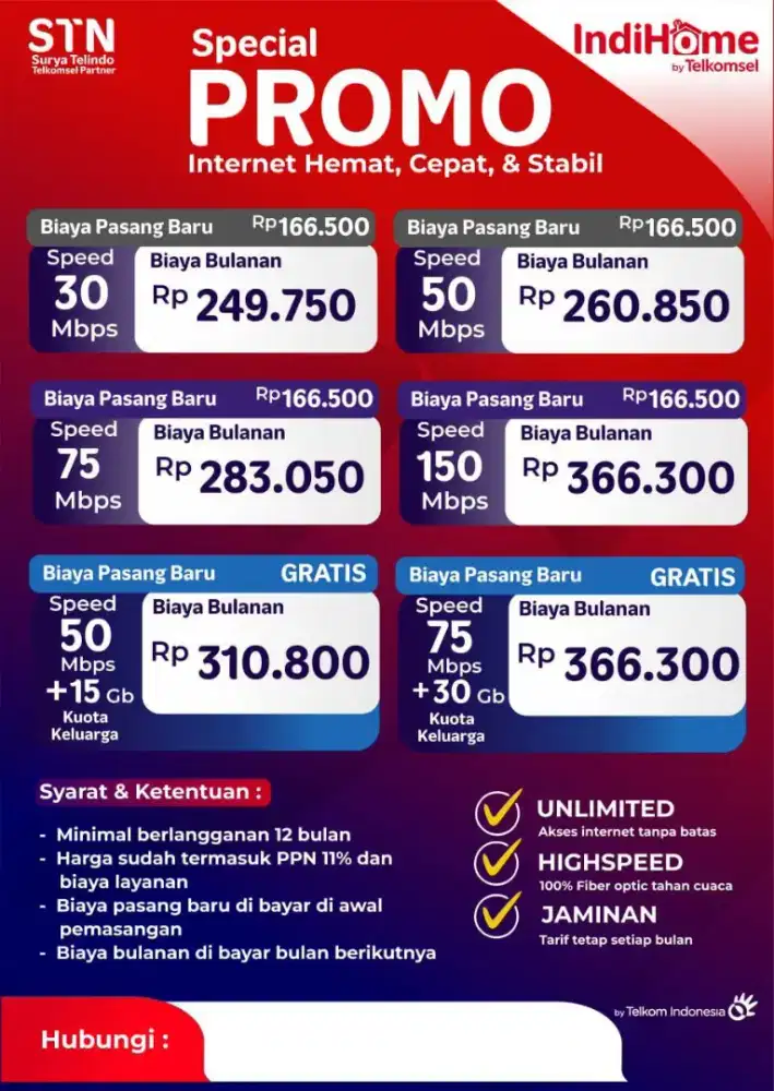 Promo‼️ Wi-Fi IndiHome 10, 50, 75, 150, 200 Mbps Murah‼️