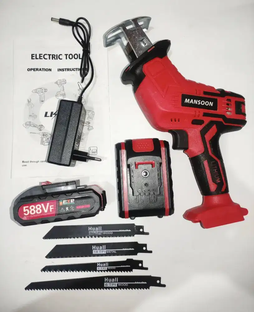 Jigsaw Cordless Mansoon Mesin gergaji potong kayu baterai