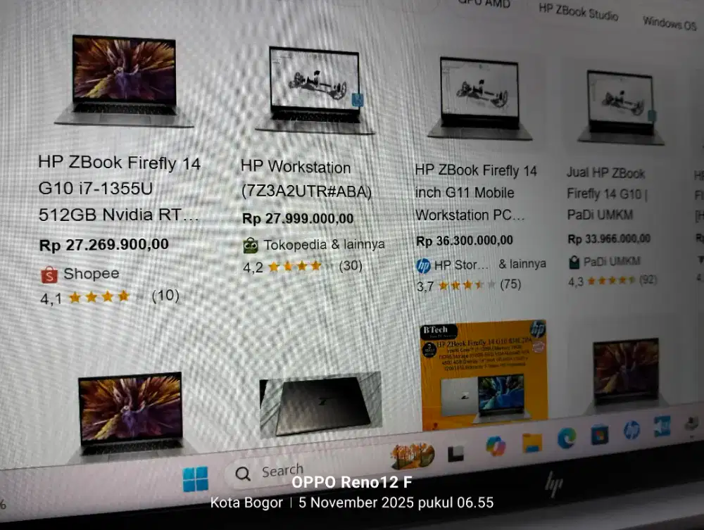 Dijual Hp ZBook Firefly 14 G10 I7-1355U 12CPUs ram 16GB DDR5 VGA RTXA5