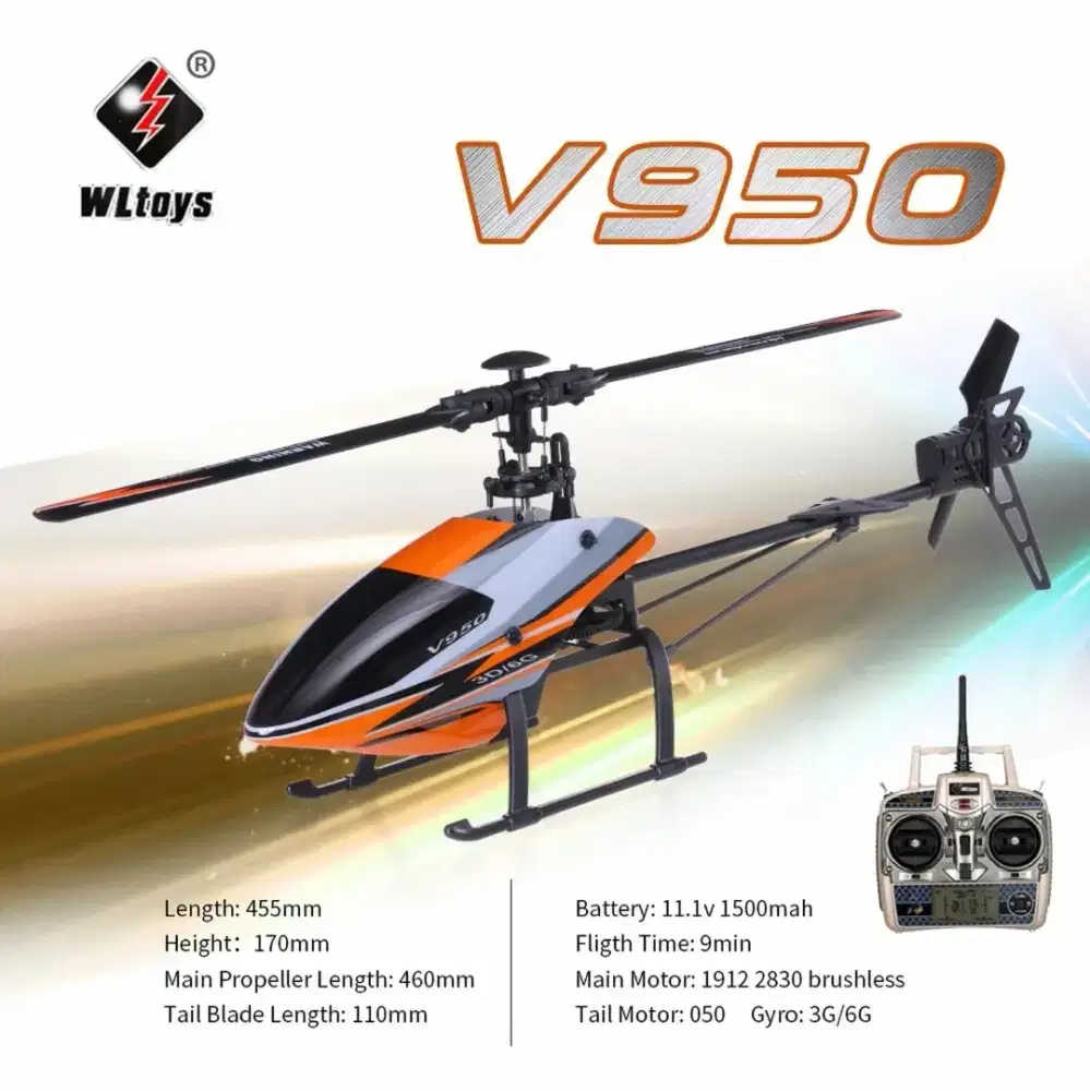 WLtoys RC Helicopter V950 Brushless 6CH 3D/6G 2.4Ghz Remote Control