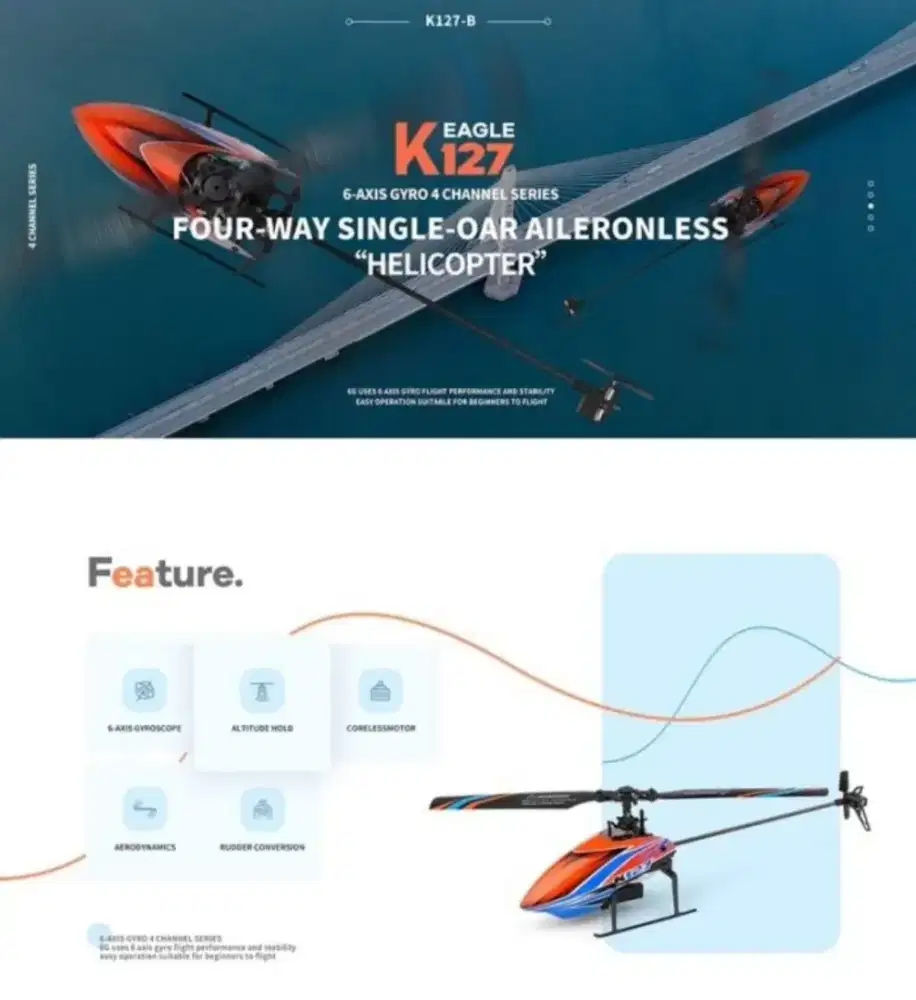 Dijual Helikopter WL XK K127 Remote Control Gyro 2.4G 4CH 6-Axis