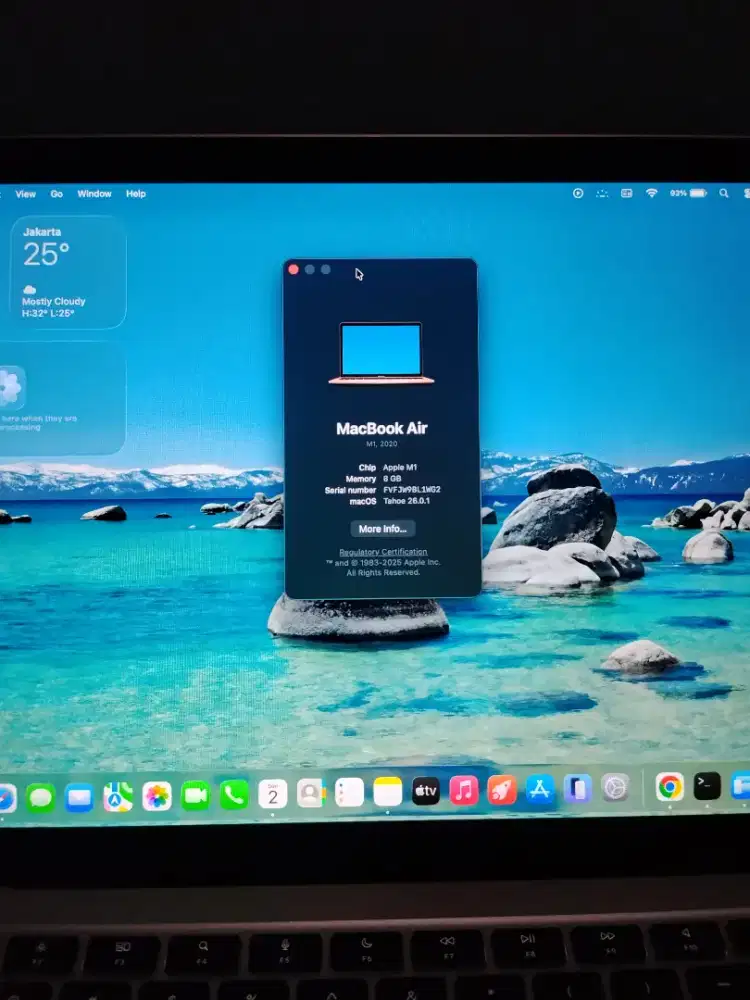 MacBook Air M1 8/256 BH 98% Fullset Warna Rose Gold