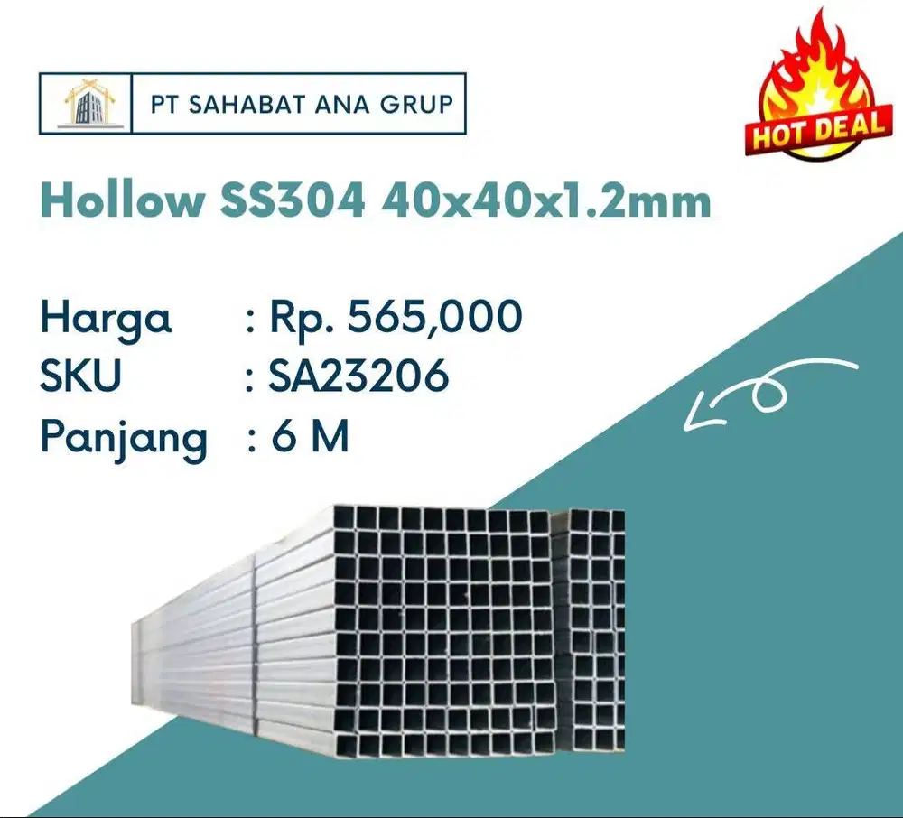 Hollow SS304 40x40x1.2mm