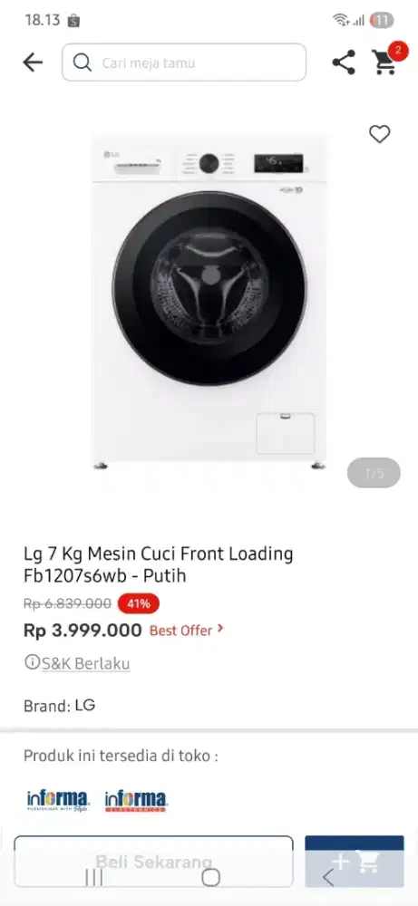 Ready stok mesin cuci lg kapasitas 7kg