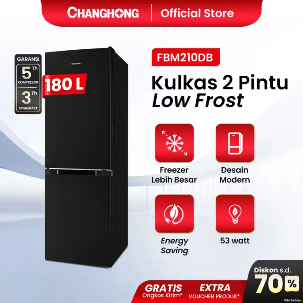 Kulkas 2 Pintu 180L Freezer Bawah