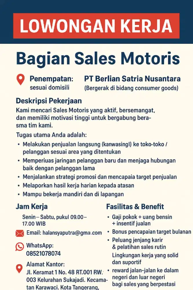 Lowongan Sales motoris