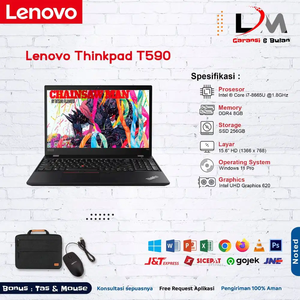 Lenovo Thinkpad T590 Core i7 Gen 8 Ram 8GB SSD 256GB 15.6 Bergaransi