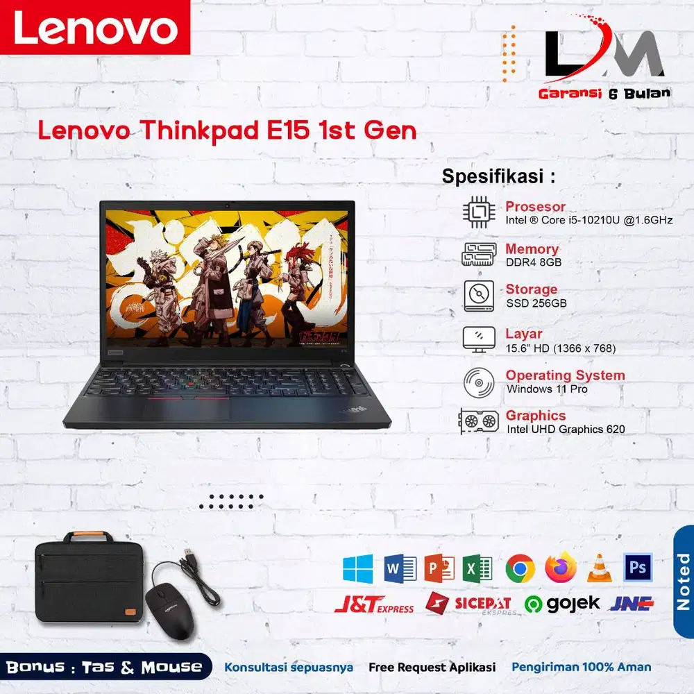 Lenovo Thinkpad E15 Intel i5 Gen 10 Ram 8GB SSD 256GB 15.6 Bergaransi