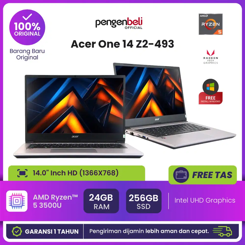ACER ONE 14-Z2-493 / AMD Ryzen 5 3500U / 24GB / 256GB NVMe / 14 HD