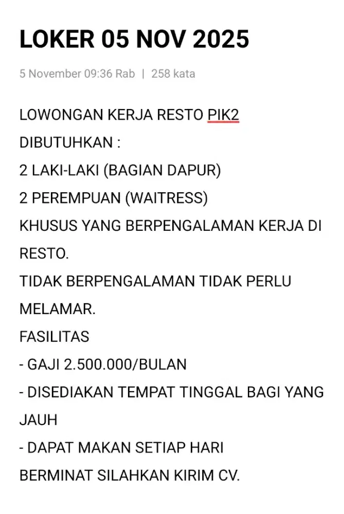 Lowongan Kerja di Resto
