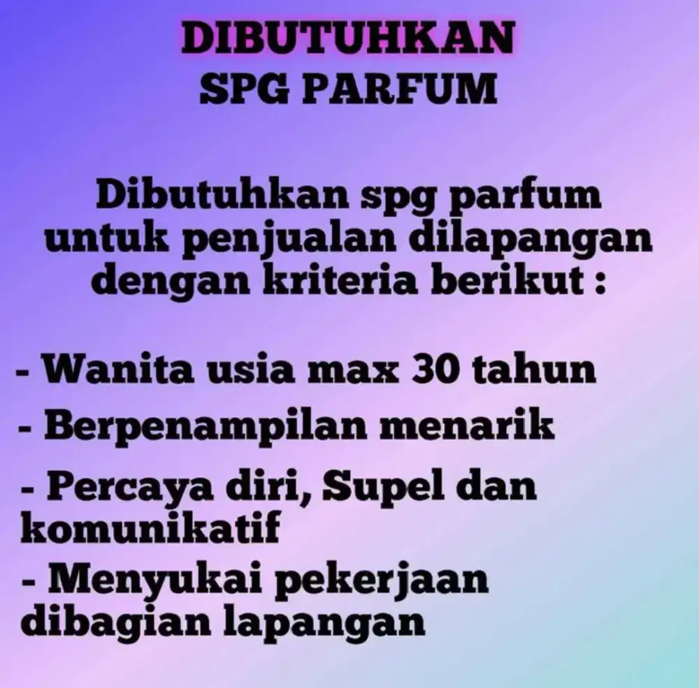 Lowongan SPG parfum lapangan