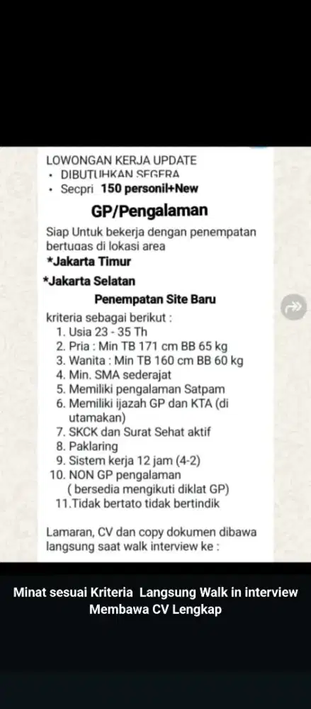 Lowongan security di butuhkan 150 Personil