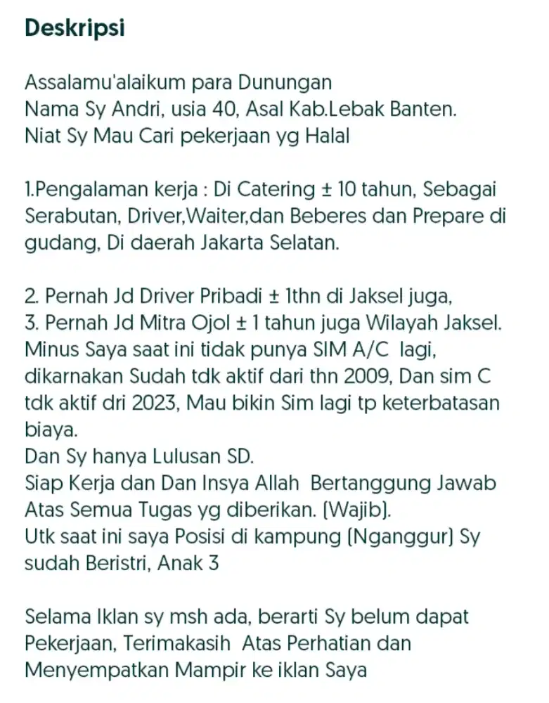 Cari kerjaan,info sy ada di foto iklan