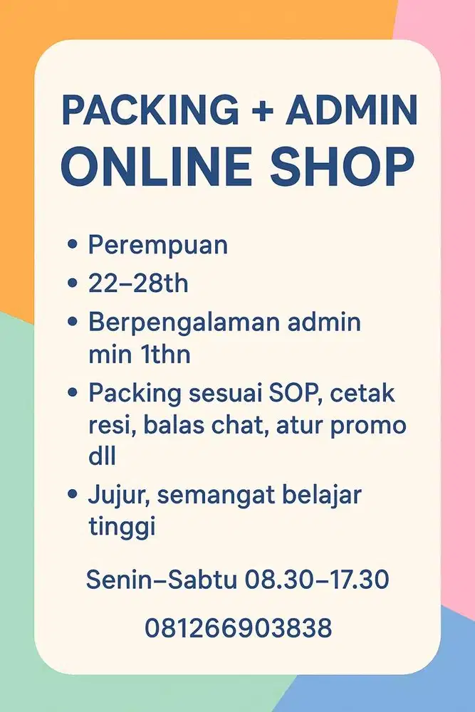 Lowongan packing rangkap admin olshop