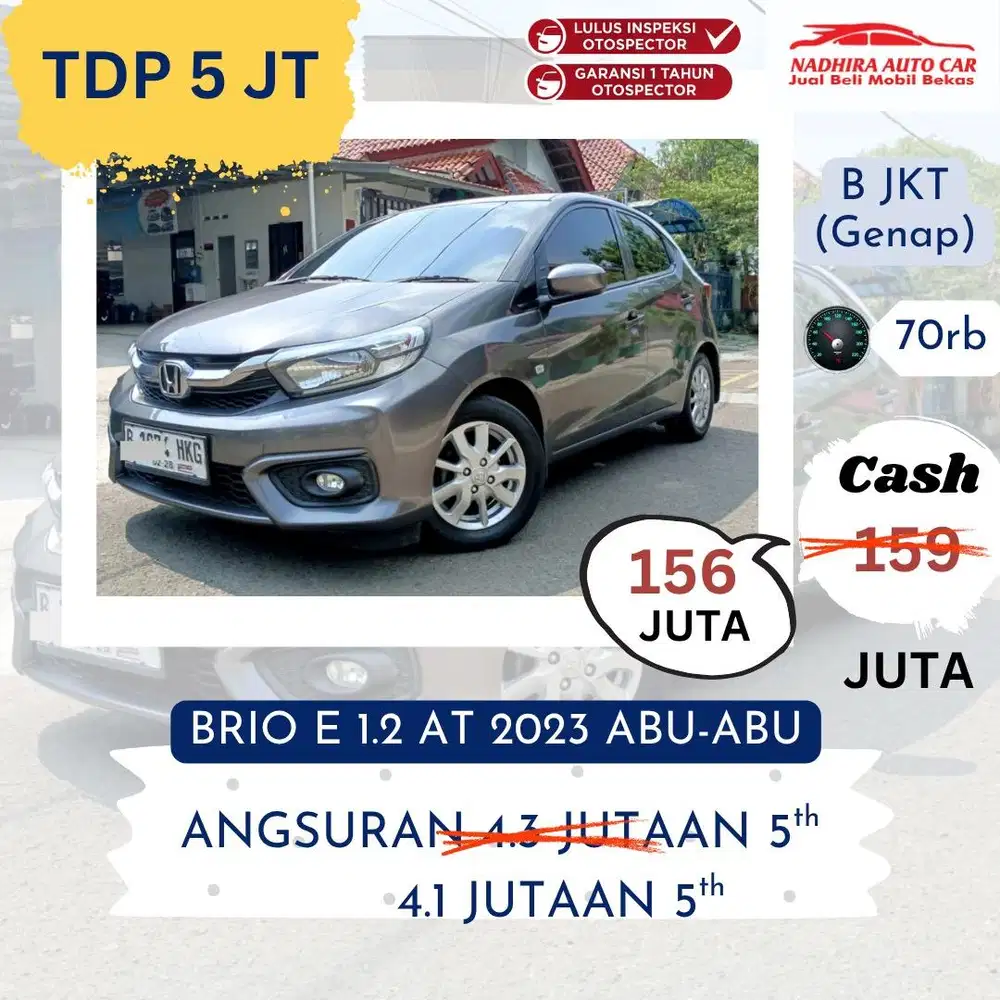 Promo TDP 5 Juta Honda Brio 2023 AT Abu-abu