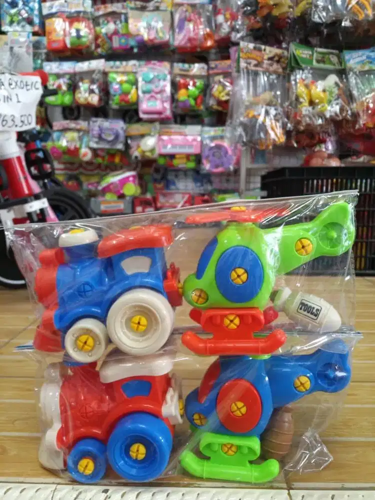mainan anak kereta + helikopter obeng