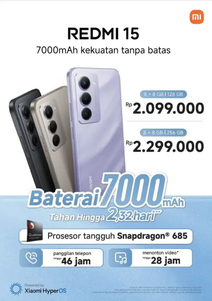 Jual handphone Xiaomi redmi 15 harga 2jtan