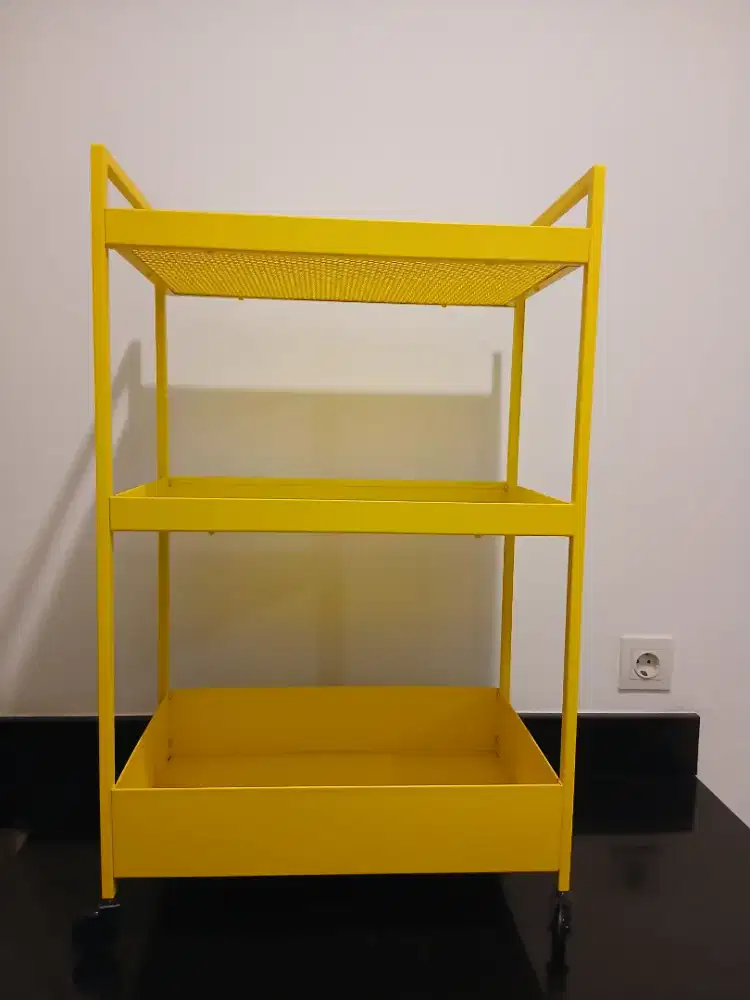 Rak Serbaguna 3 Tingkat dengan Roda – Warna Kuning Cerah