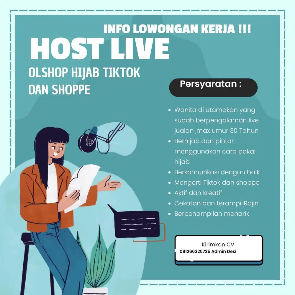 LOKER !! Di cari wanita untuk host live jualan online shop