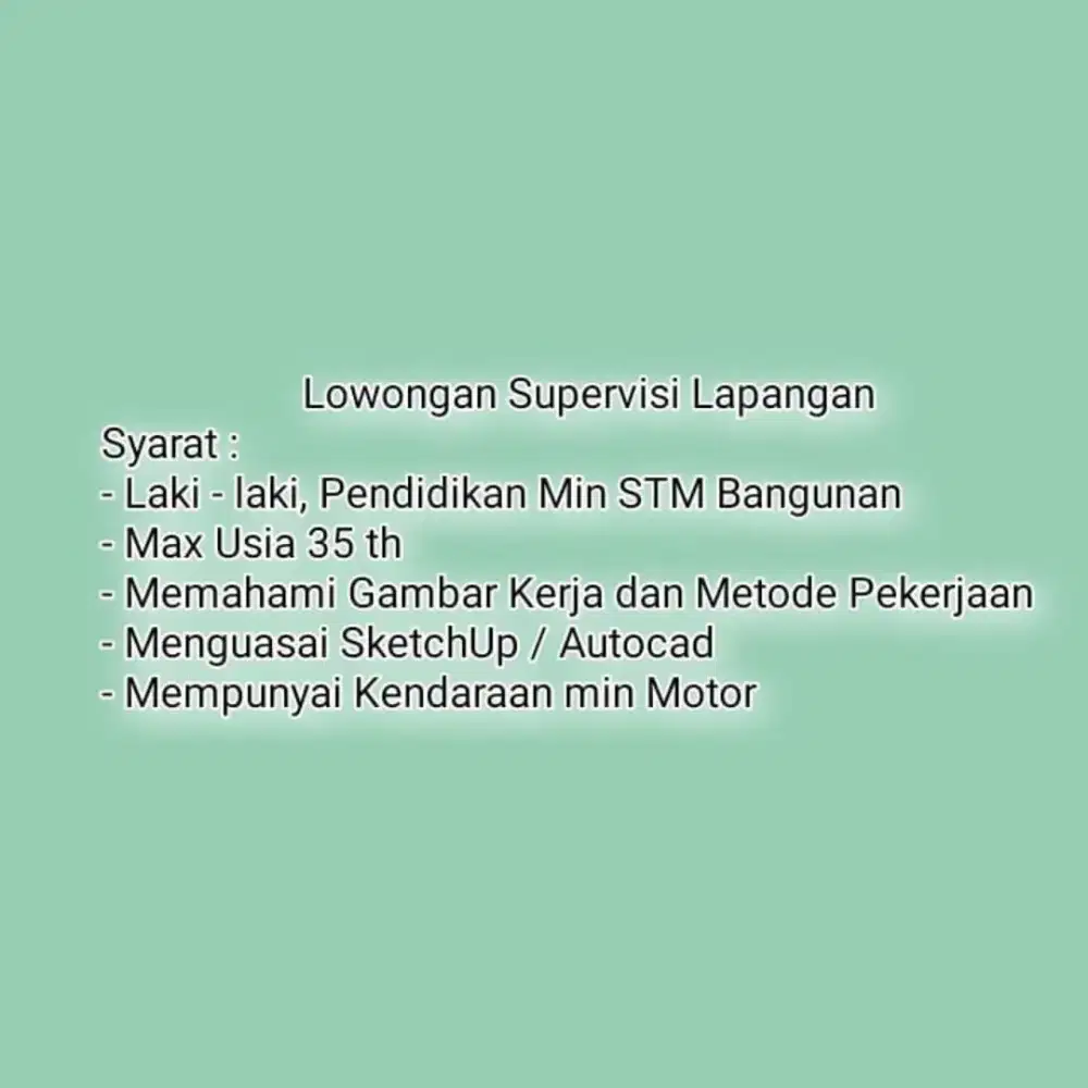 Lowongan Supervisi Lapangan
