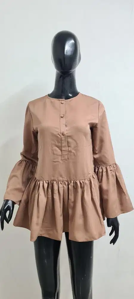 Brown Top balotelli premium, atasan peplum premium, blouse