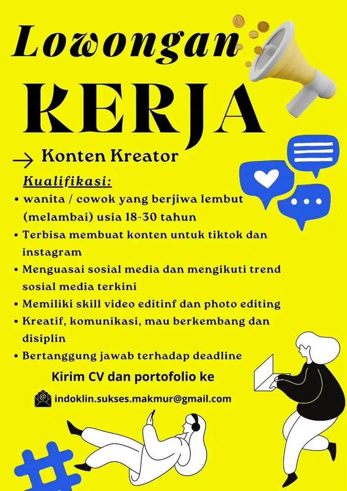 Lowongan kerja konten kreator + editing