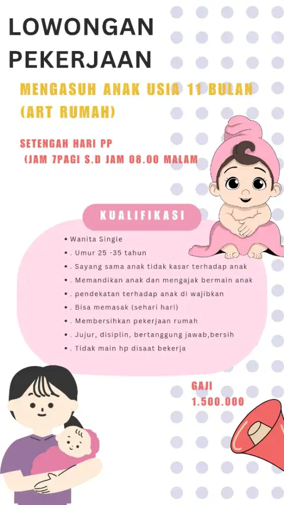 Dibutuhkan segera mengasuh anak usia 11 bulan (art rumah)