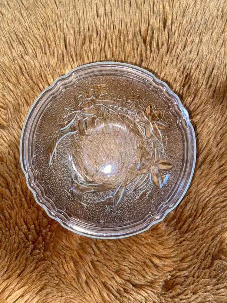 Mangkuk Kaca Ukir Vintage Bening Motif Bunga