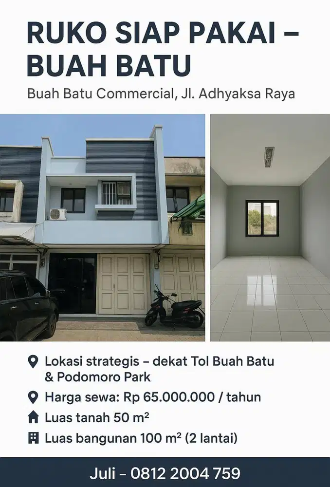 DISEWAKAN RUKO BUAH BATU COMMERCIAL