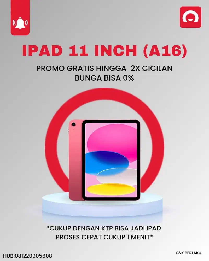 Cash Kredit Ipad 11 inc (A16) Promo handphone 0% gratis 1x cicilan
