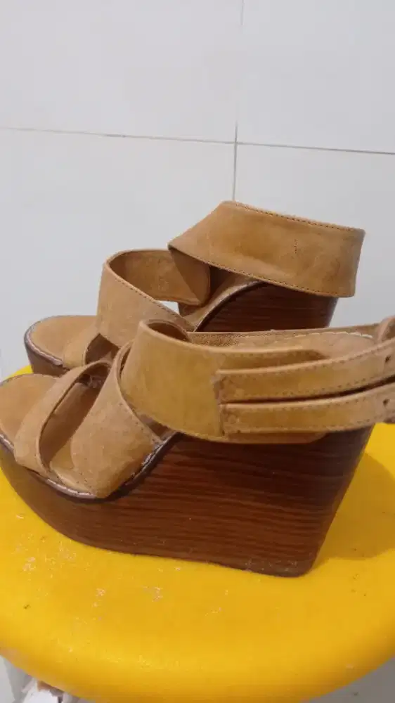 Leather wedges high heels
