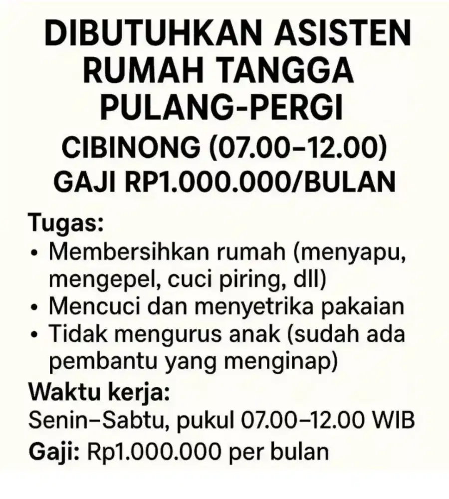 Loker ART pulang pergi