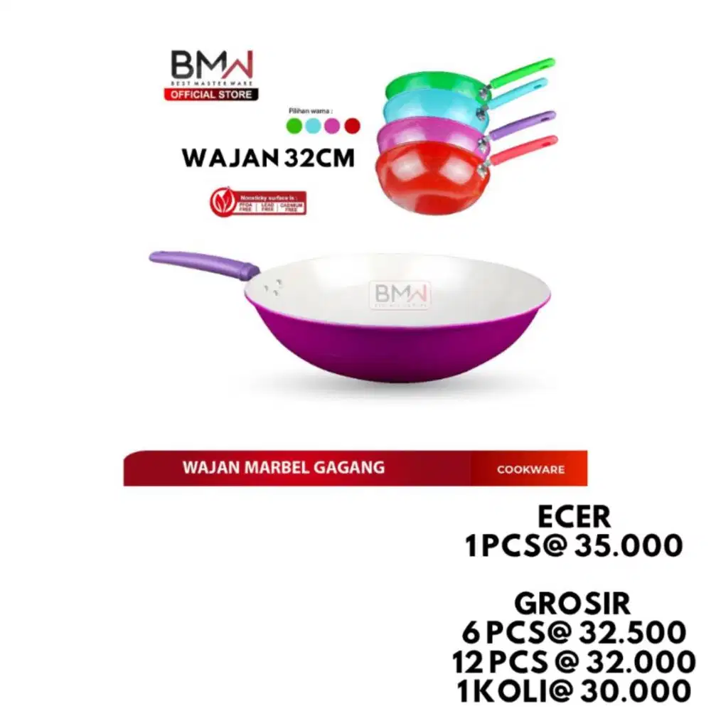 Wajan Marbel Kuali Gagang Warna Penggorengan Wok Pan Stainless