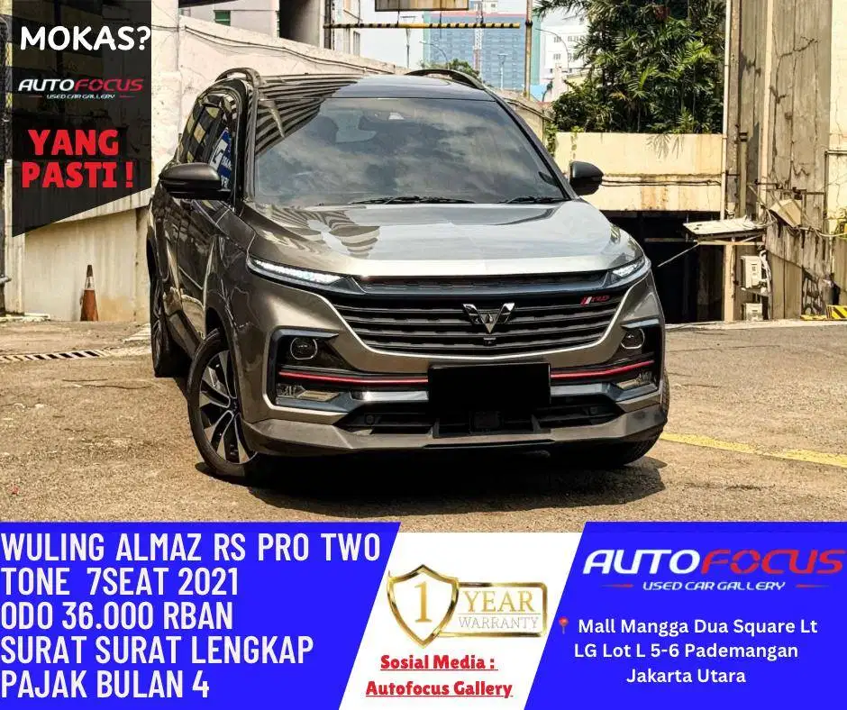 Wuling Almaz RS Pro Two Tone 7Seater Abu Grey Hitam AT Fullspec Panora